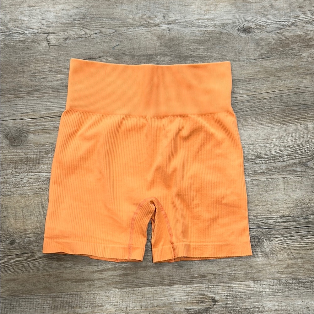 Orange High-Waisted Ribbed Shorts